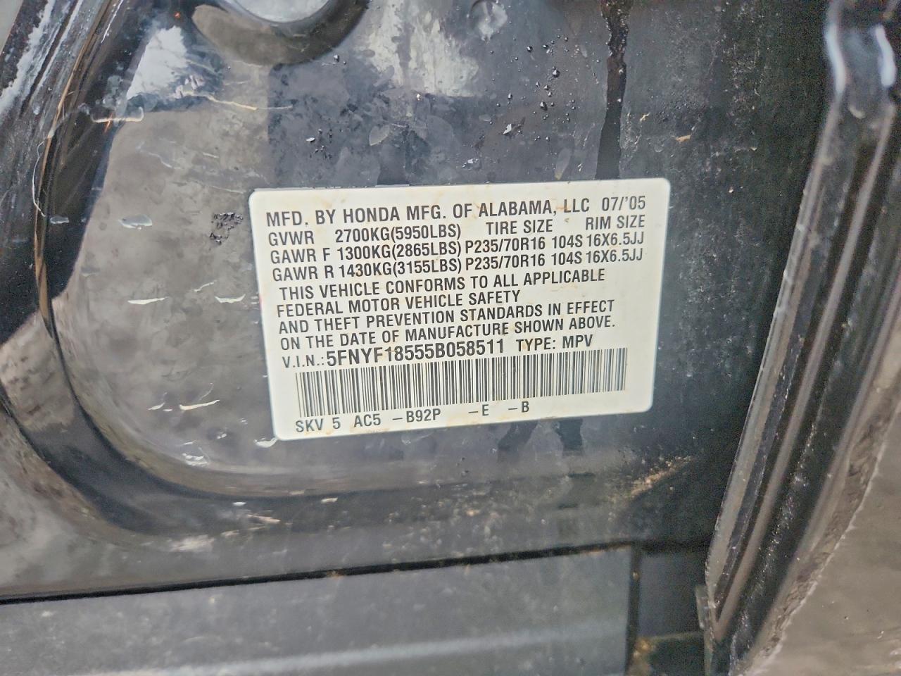 2005 HONDA PILOT EXL photo 13