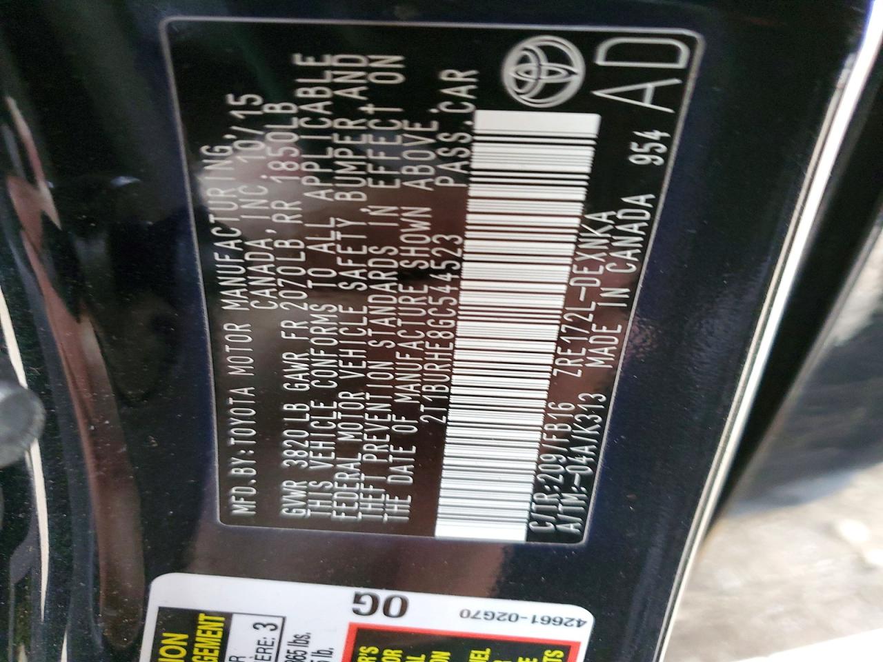 2016 TOYOTA COROLLA L photo 12
