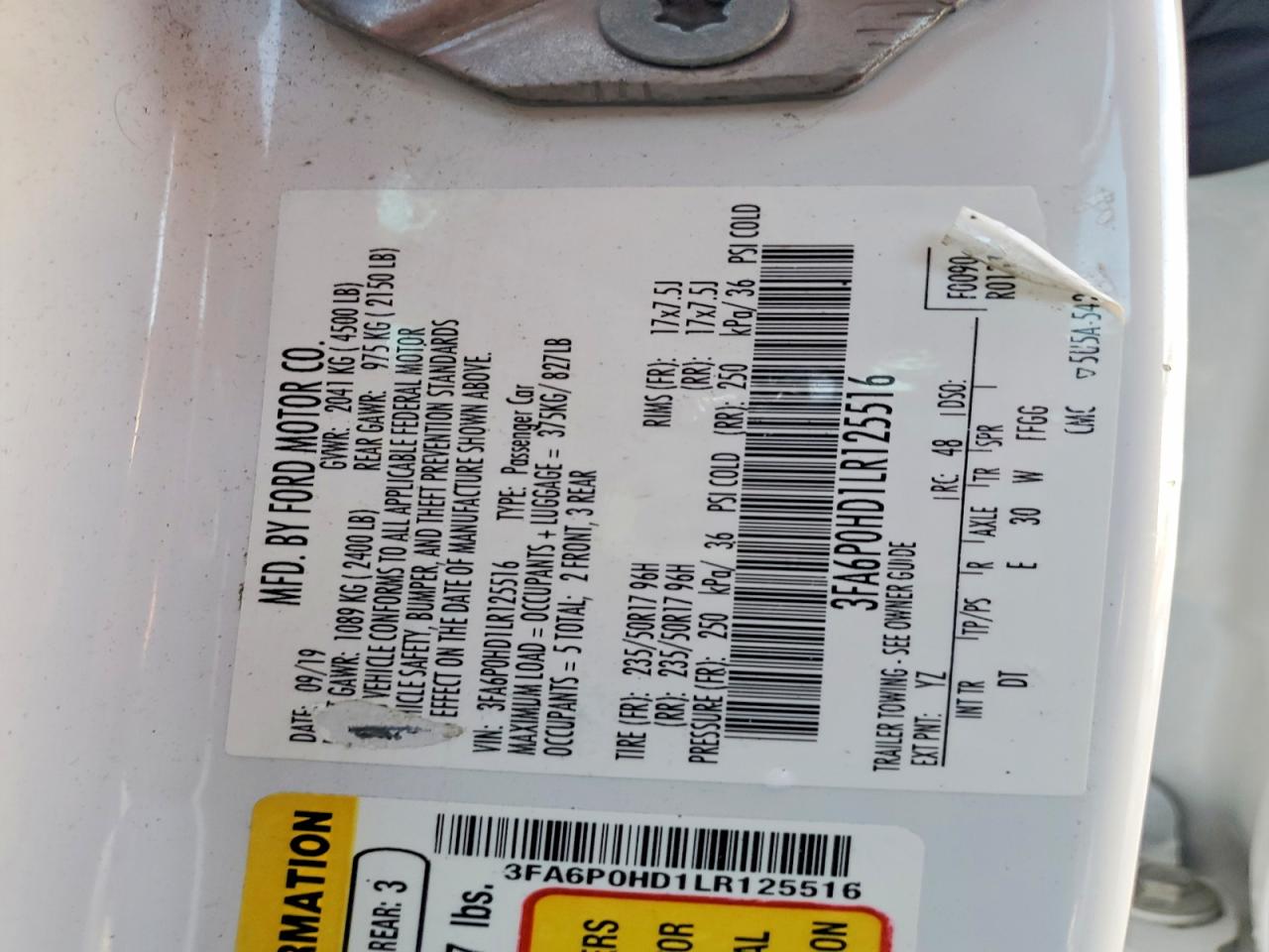 2020 FORD FUSION SE photo 13