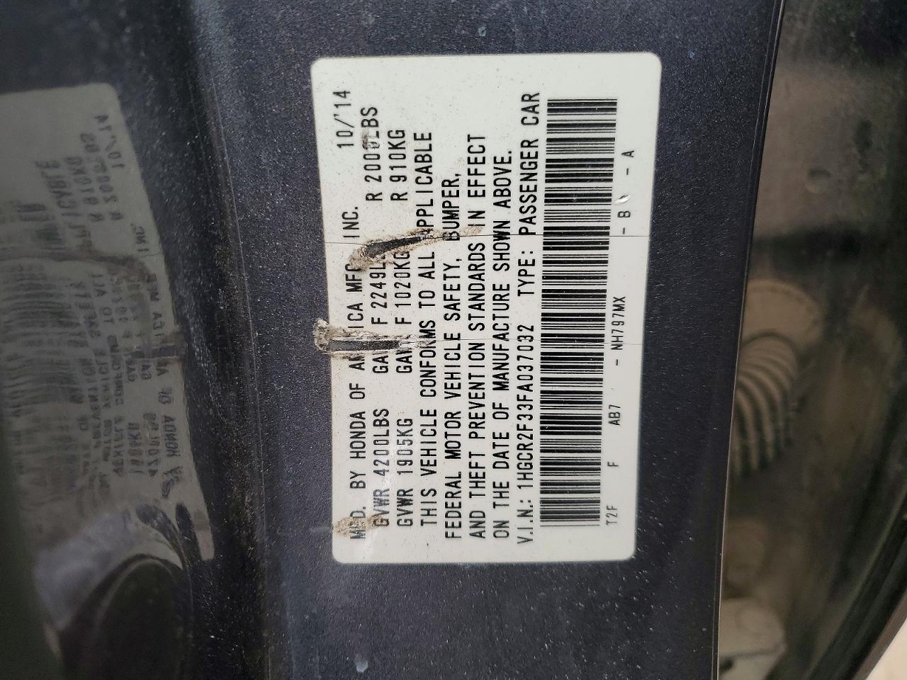 2015 HONDA ACCORD LX photo 12