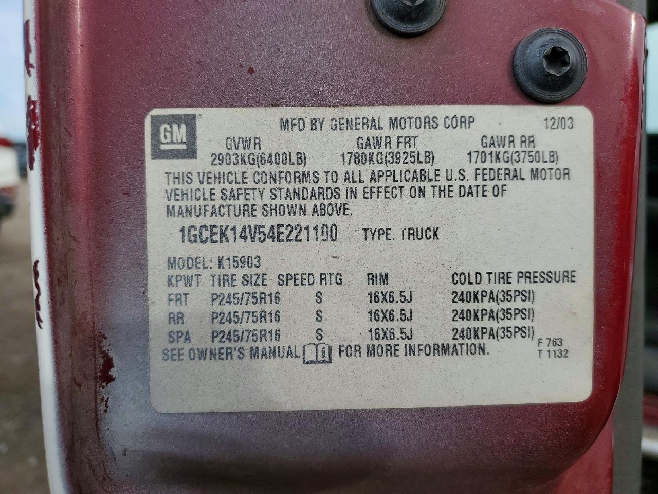 2004 CHEVROLET SILVERADO K1500 photo 12
