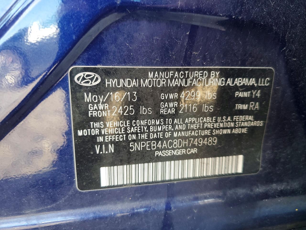 2013 HYUNDAI SONATA GLS photo 12