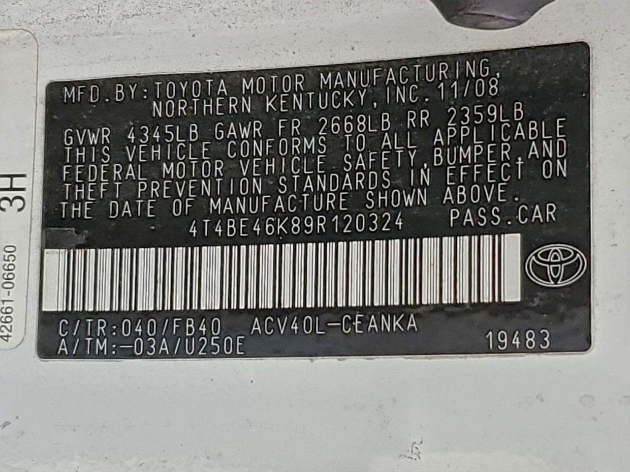 2009 TOYOTA CAMRY BASE photo 12