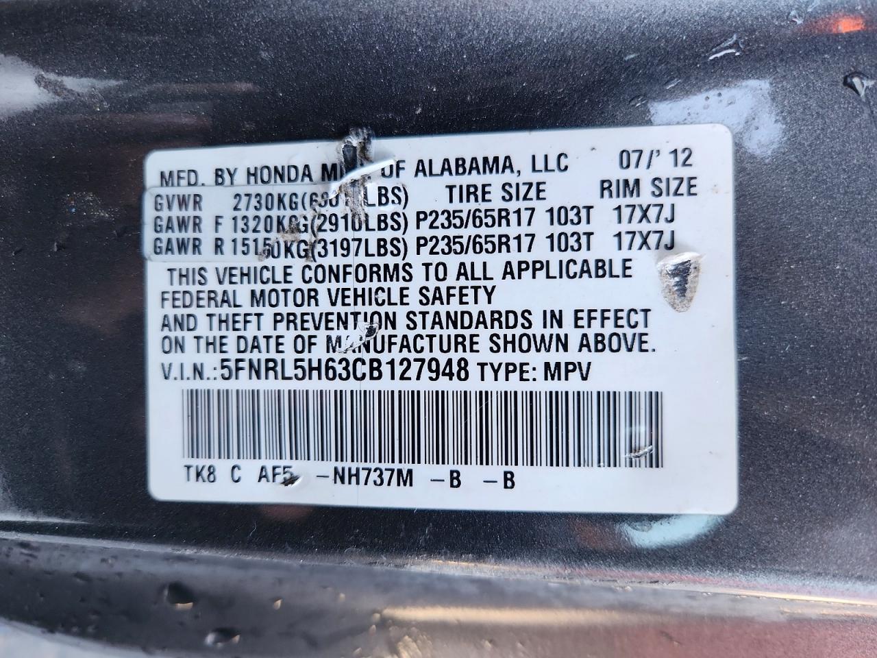 2012 HONDA ODYSSEY EXL photo 13