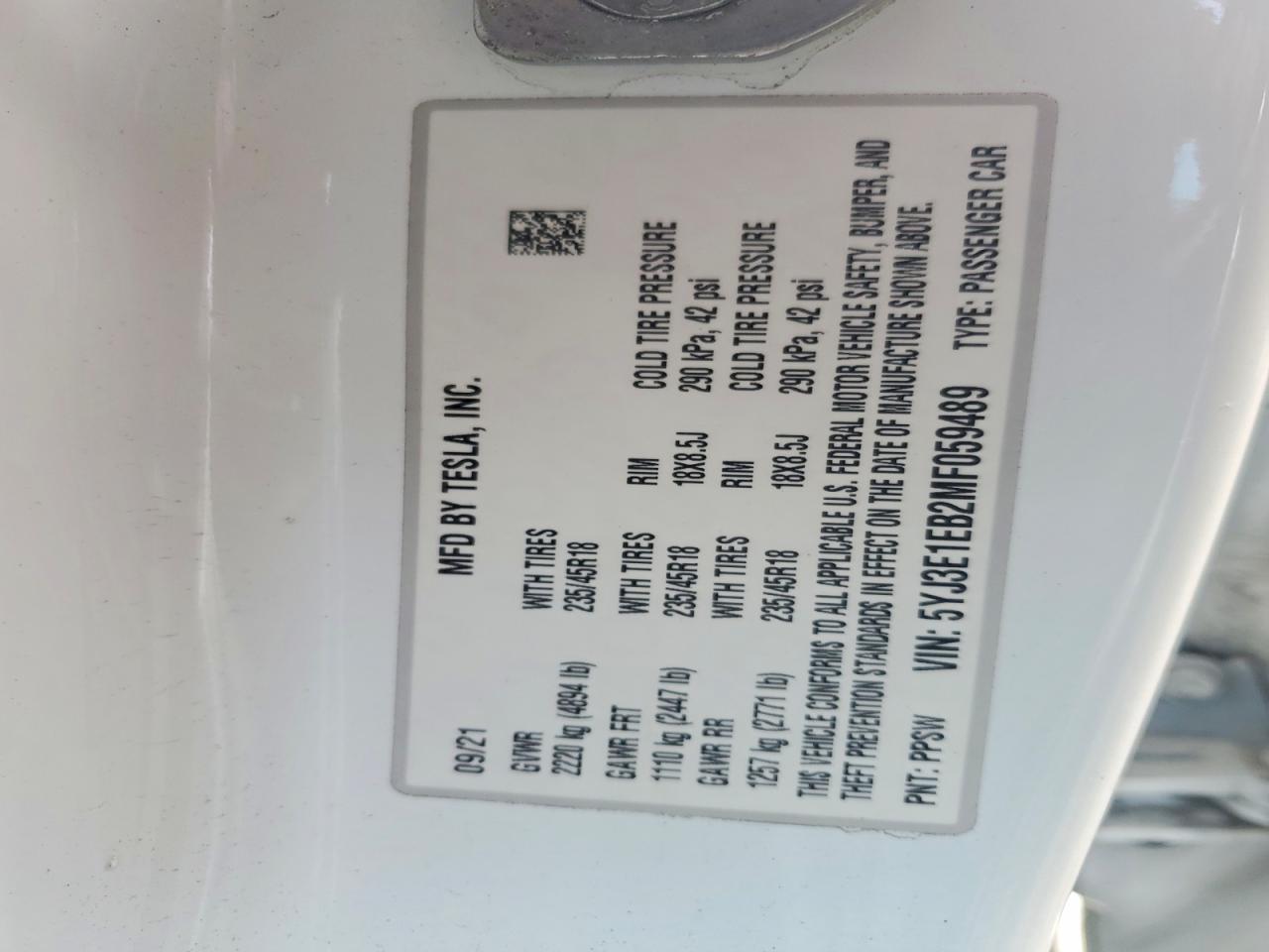 2021 TESLA MODEL 3 photo 12