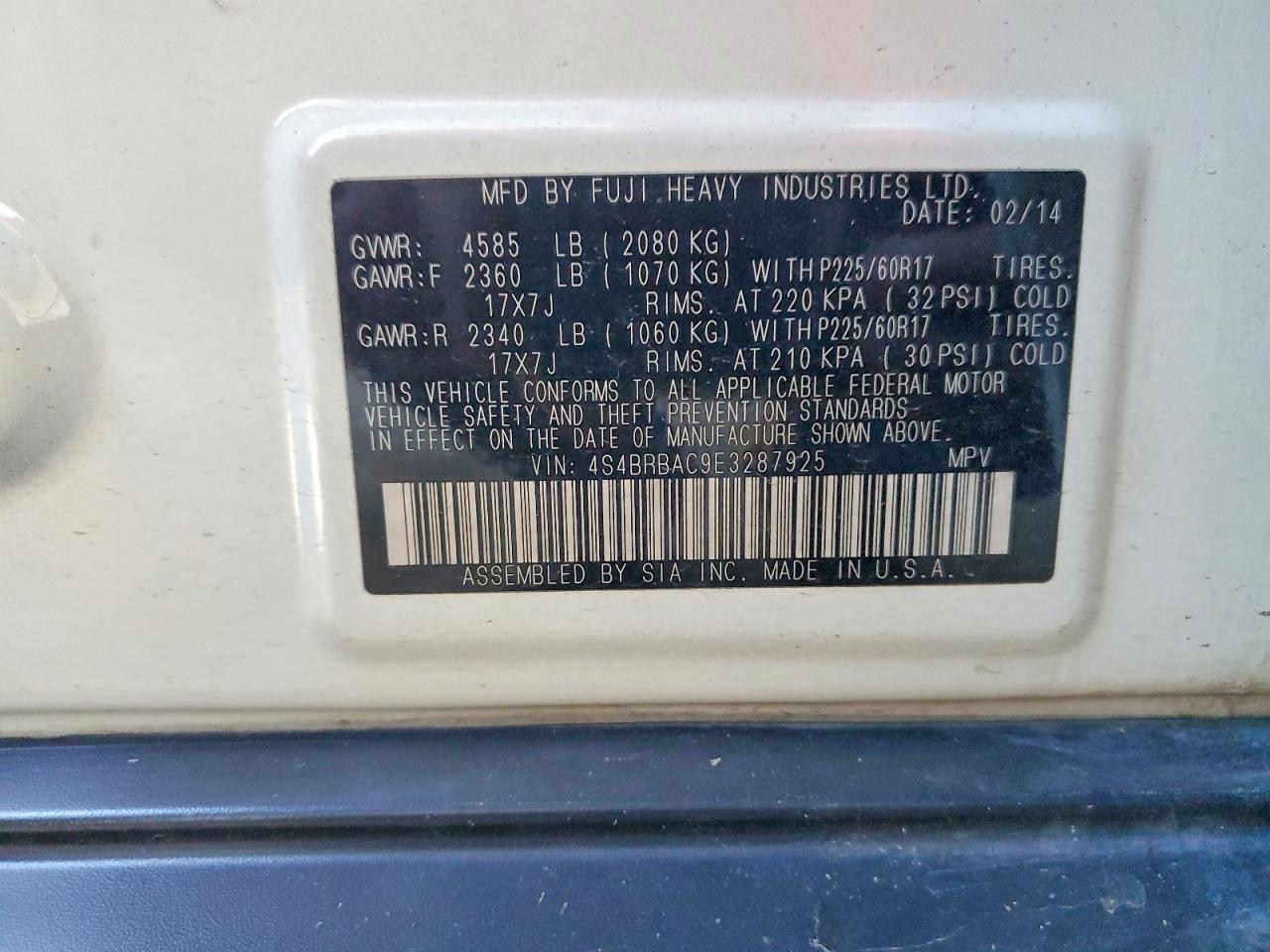 2014 SUBARU OUTBACK 2.5I photo 14