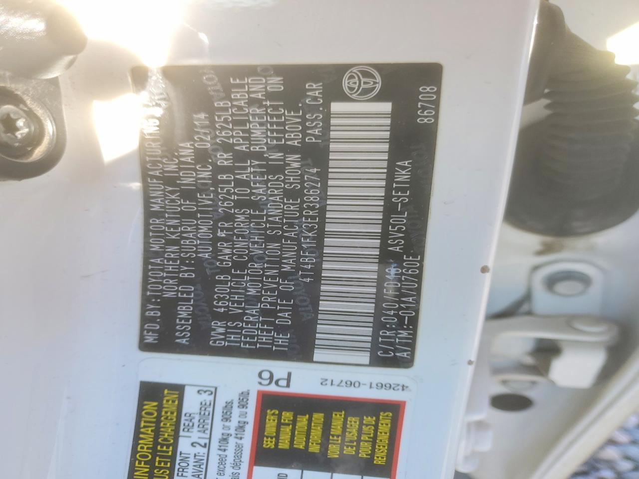 2014 TOYOTA CAMRY L photo 13
