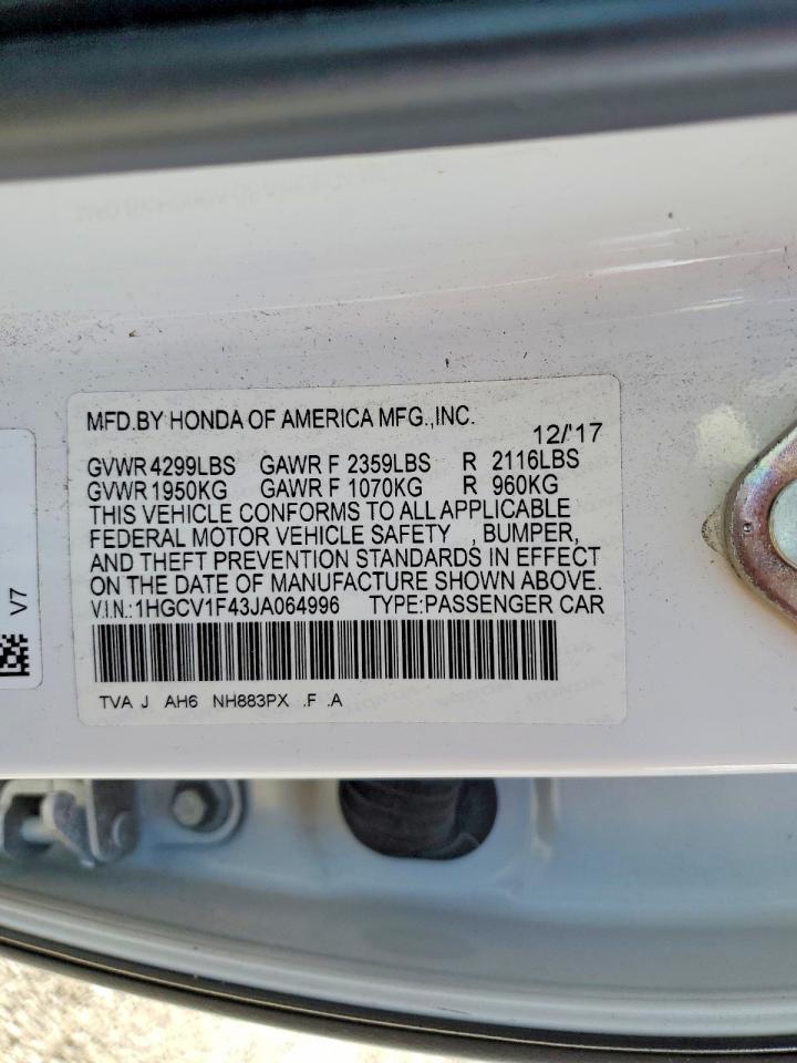 2018 HONDA ACCORD EX photo 12