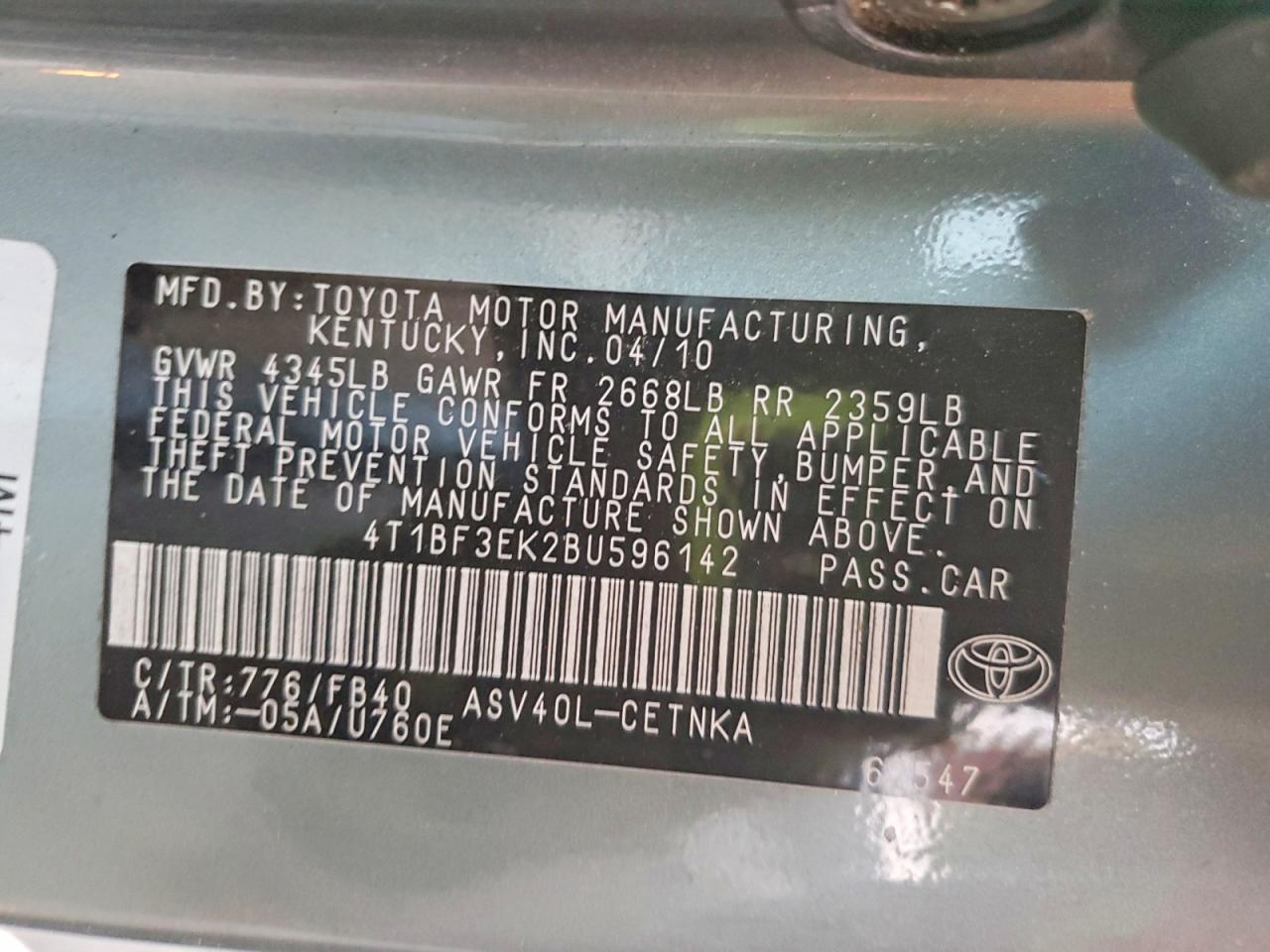 2011 TOYOTA CAMRY BASE photo 12