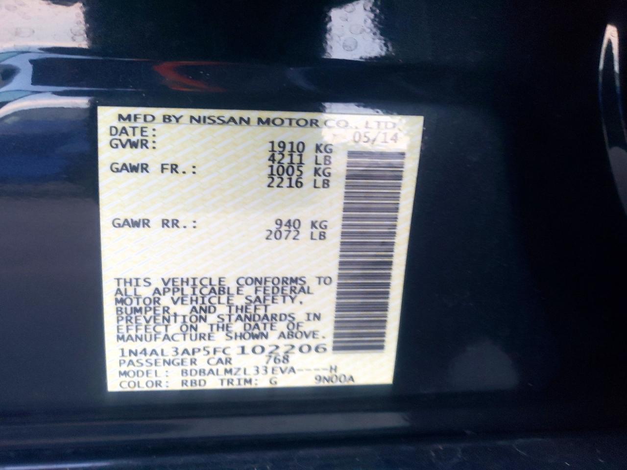 2015 NISSAN ALTIMA 2.5 photo 12