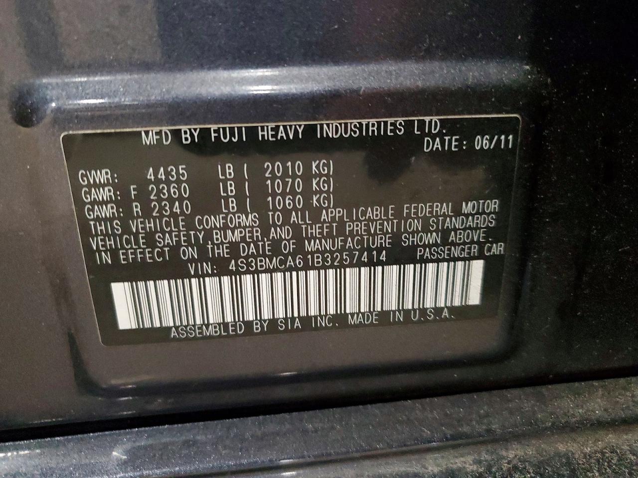 2011 SUBARU LEGACY 2.5I photo 12