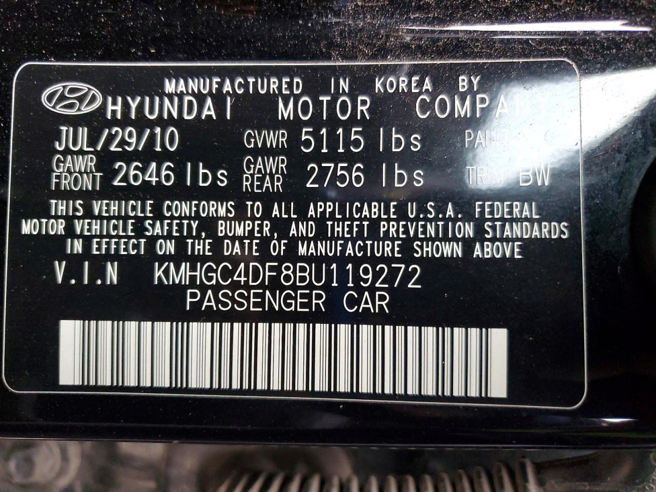 2011 HYUNDAI GENESIS 4.6L photo 12
