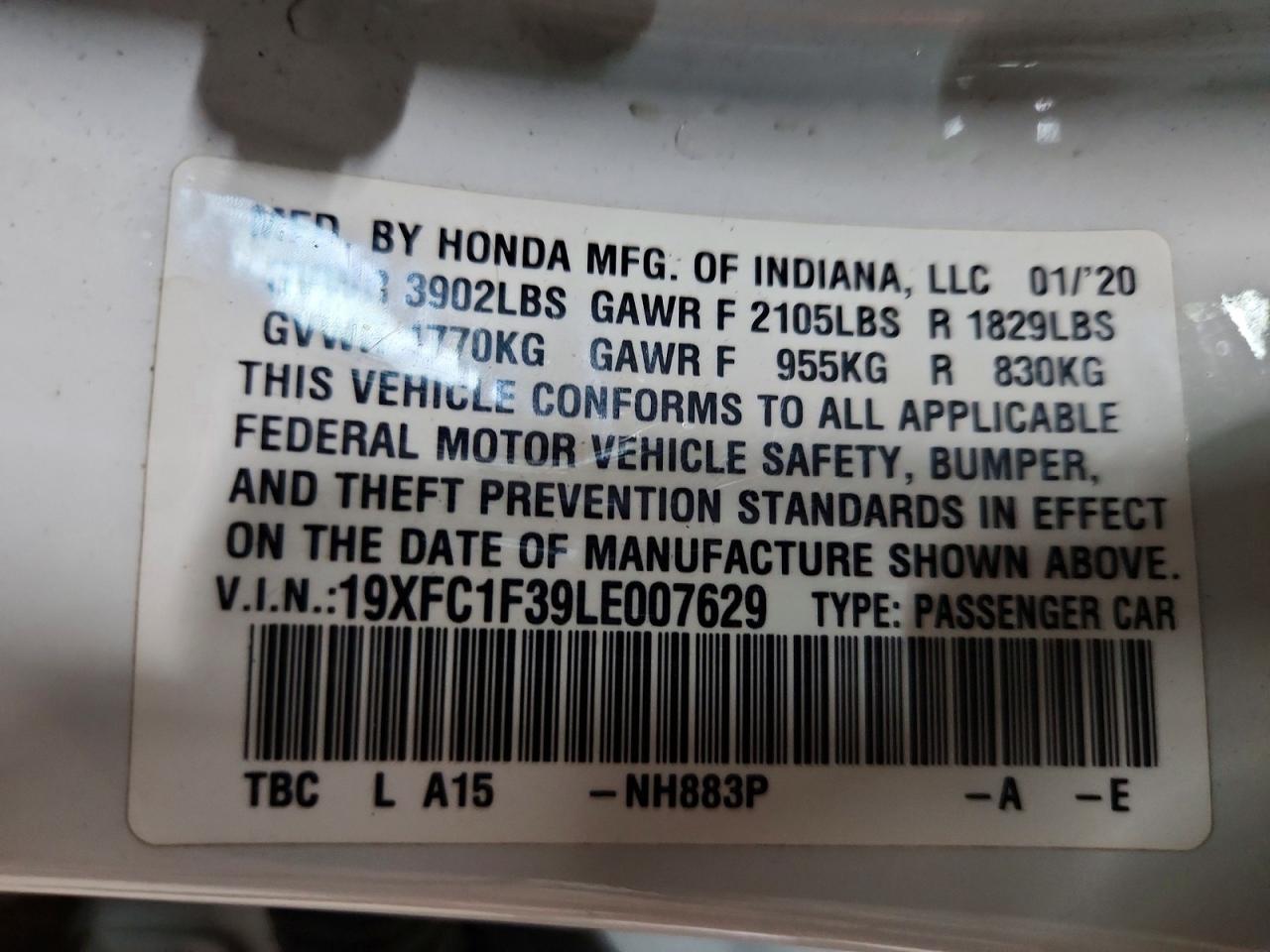 2020 HONDA CIVIC EX photo 13