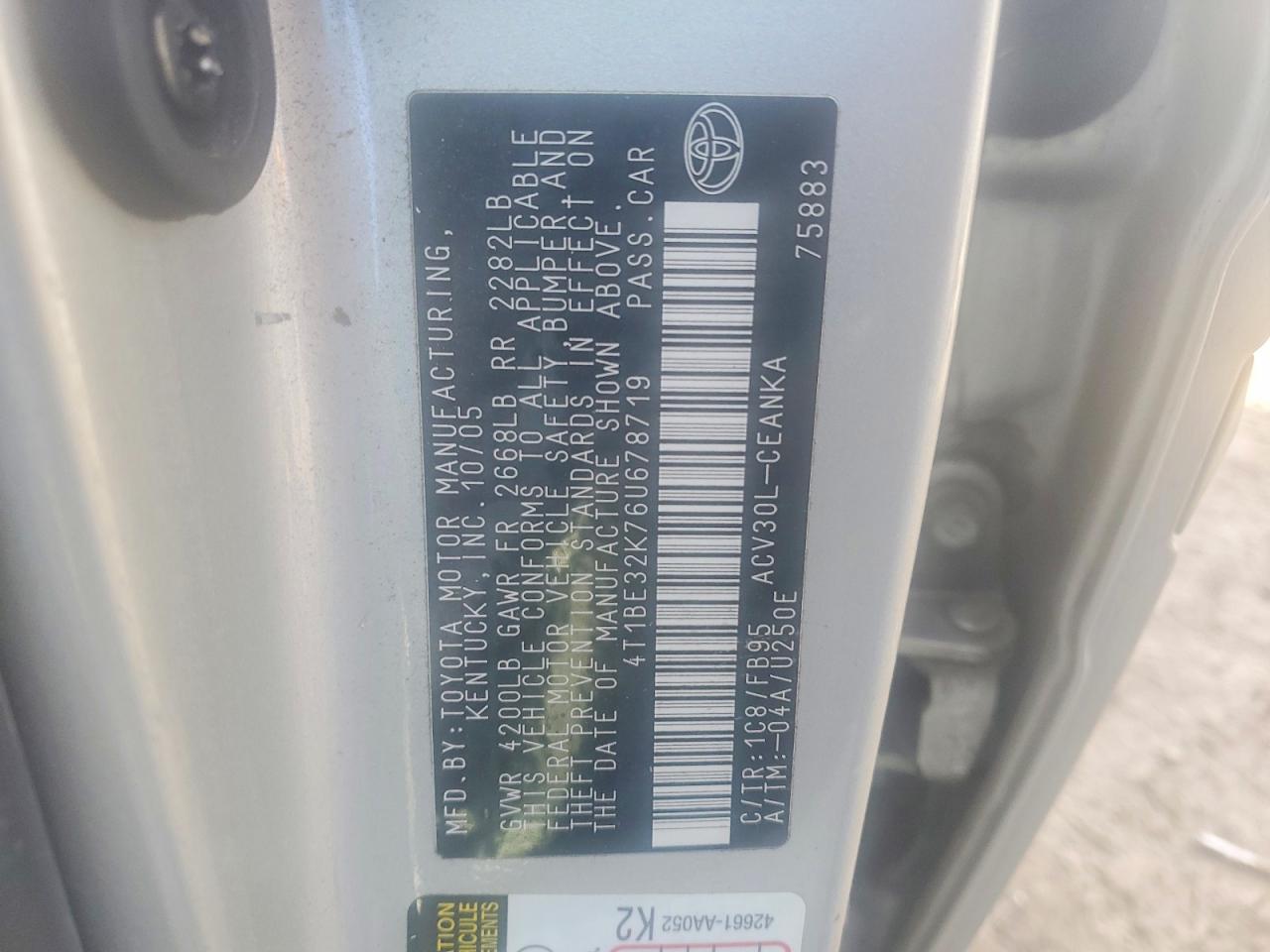 2006 TOYOTA CAMRY LE photo 12