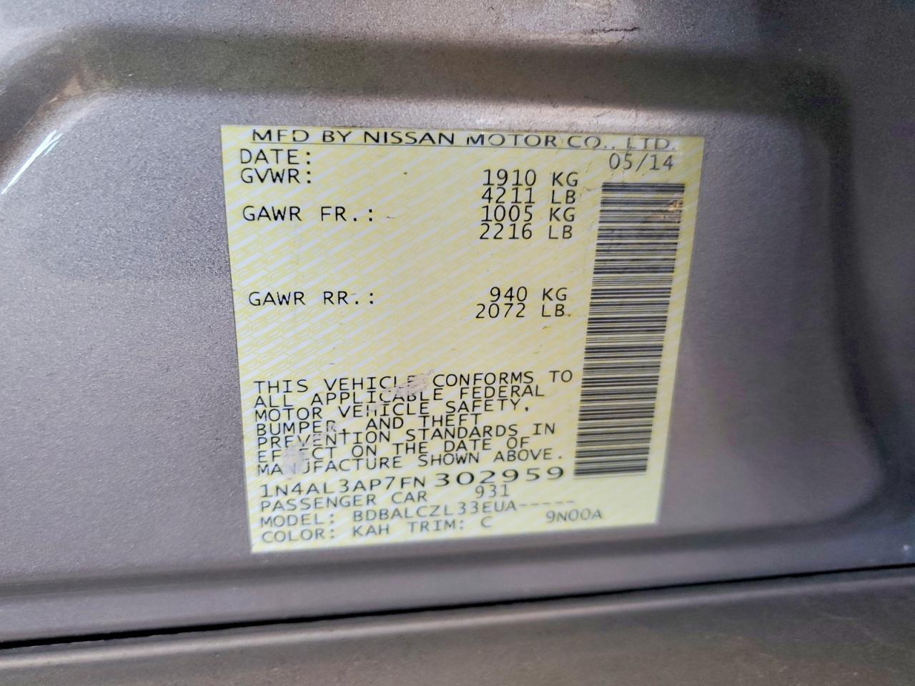 2015 NISSAN ALTIMA photo 12