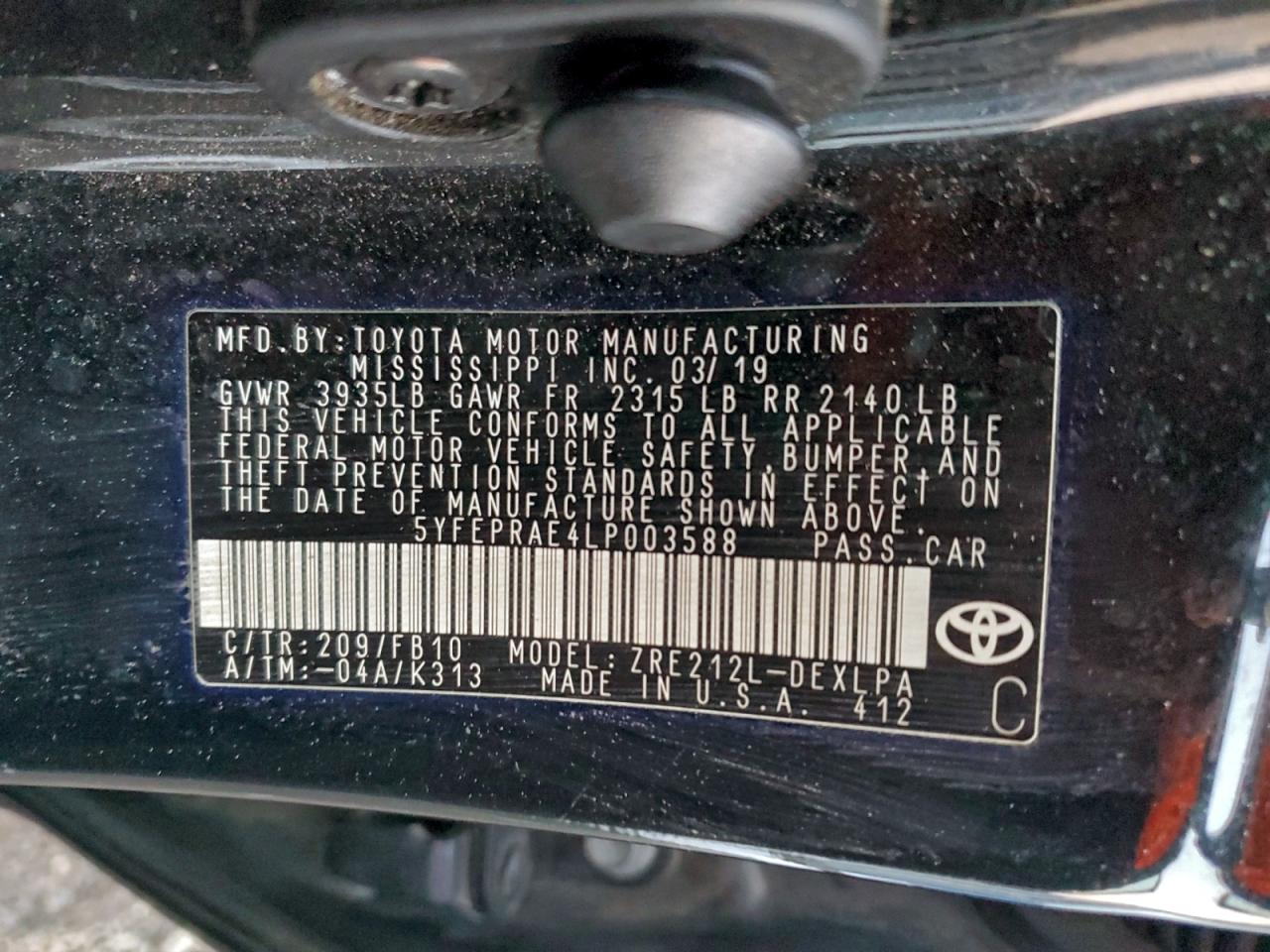 2020 TOYOTA COROLLA LE photo 12