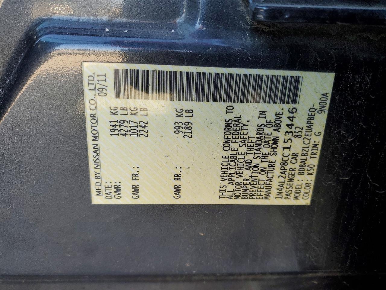 2012 NISSAN ALTIMA BASE photo 12