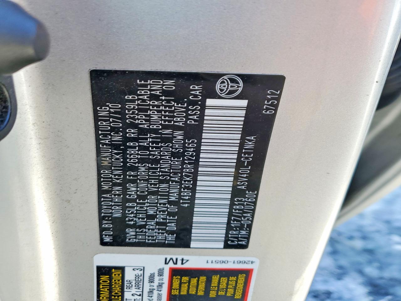 2011 TOYOTA CAMRY BASE photo 12