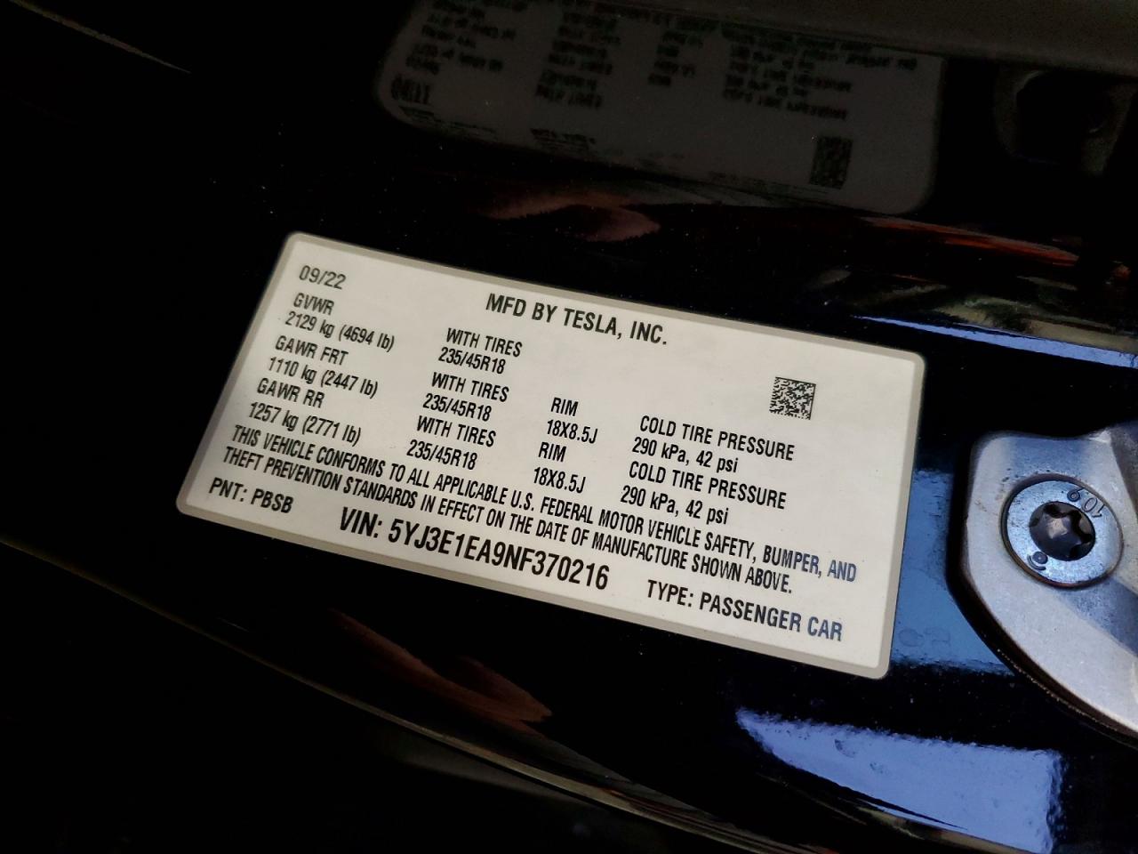2022 TESLA MODEL 3 photo 12