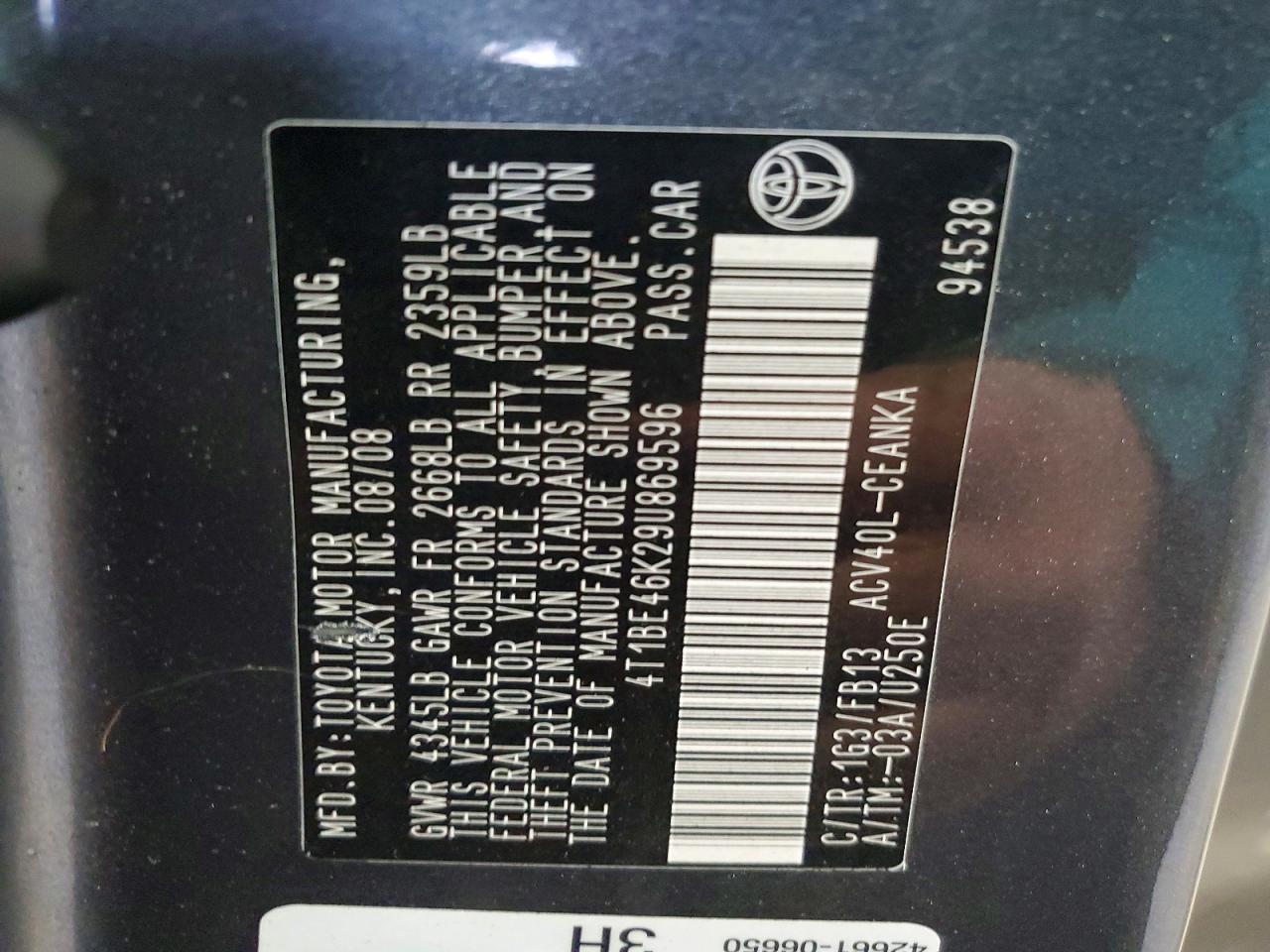 2009 TOYOTA CAMRY BASE photo 12