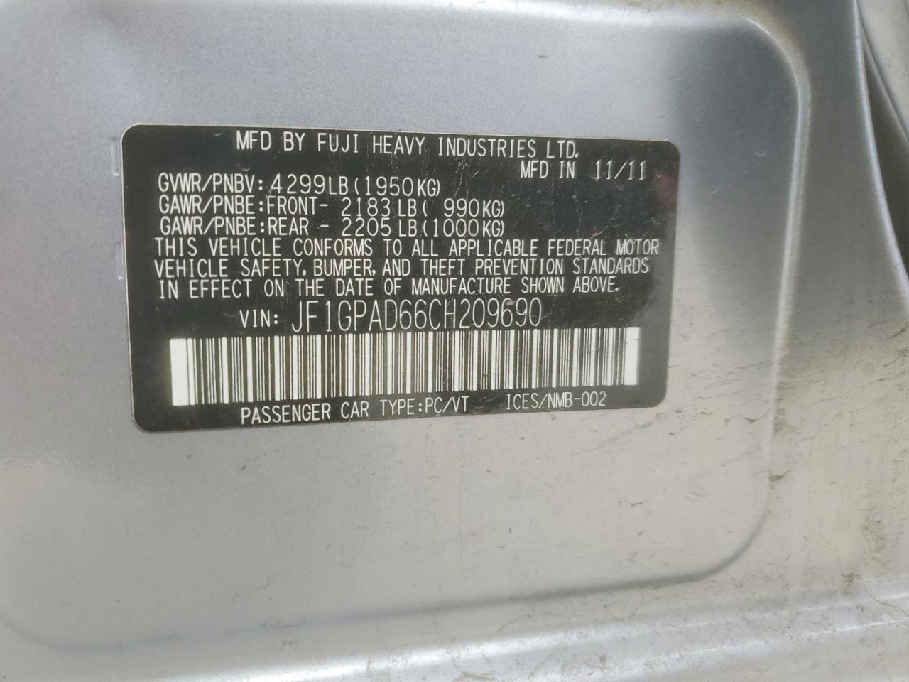 2012 SUBARU IMPREZA PREMIUM photo 12
