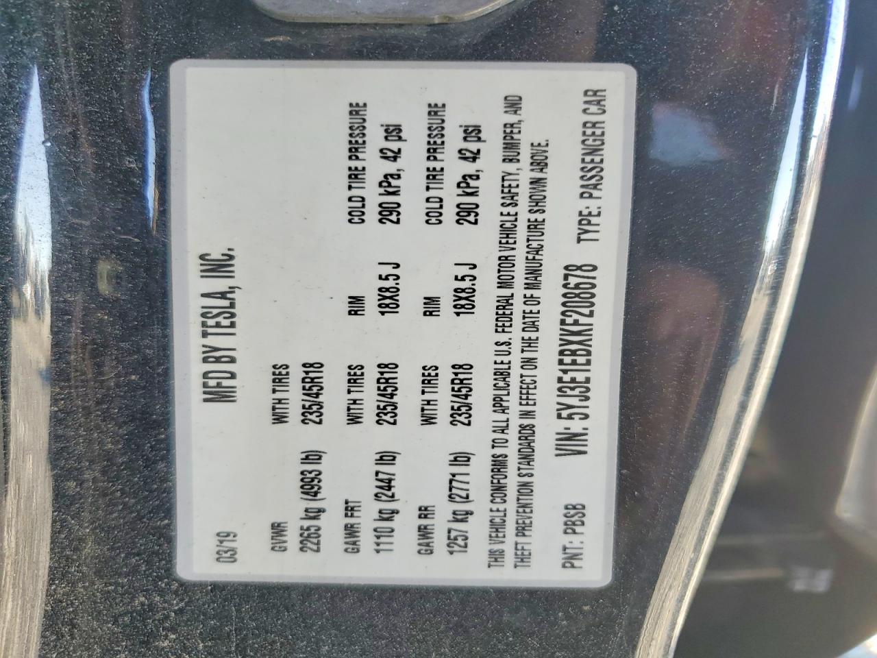 2019 TESLA MODEL 3 photo 11