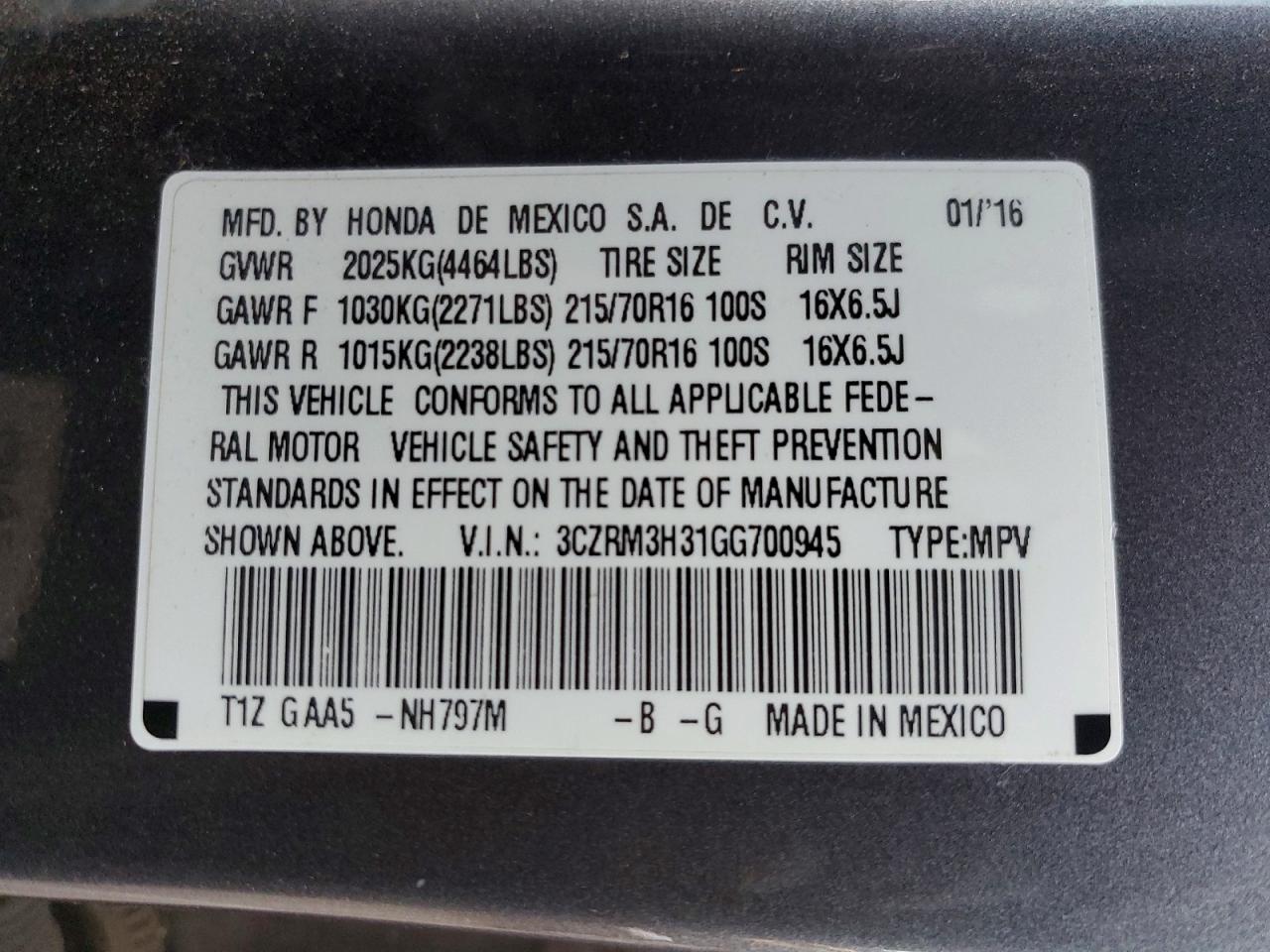 2016 HONDA CR-V LX photo 12