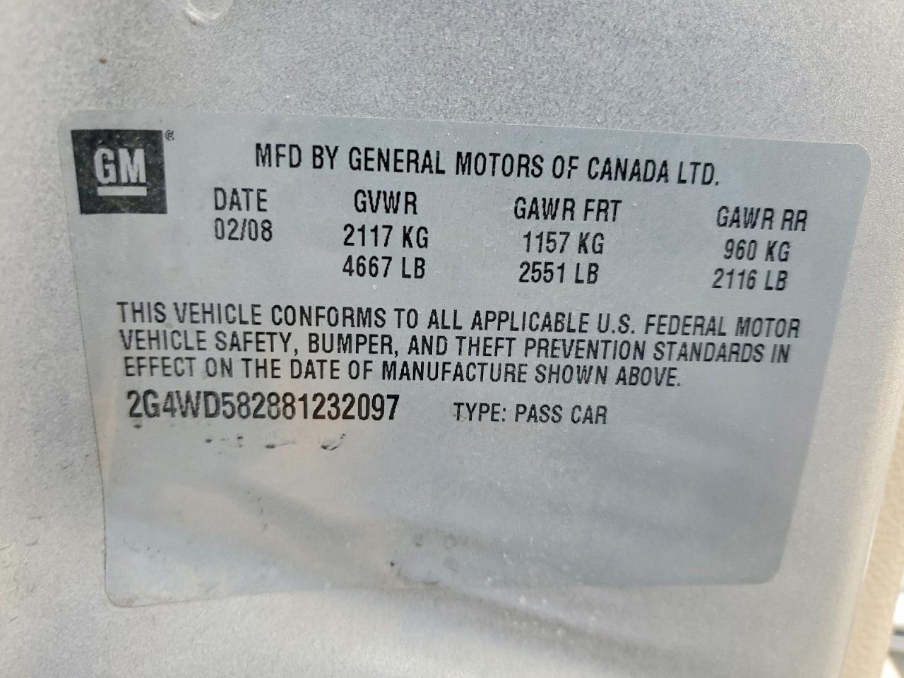 2008 BUICK LACROSSE CXL photo 12