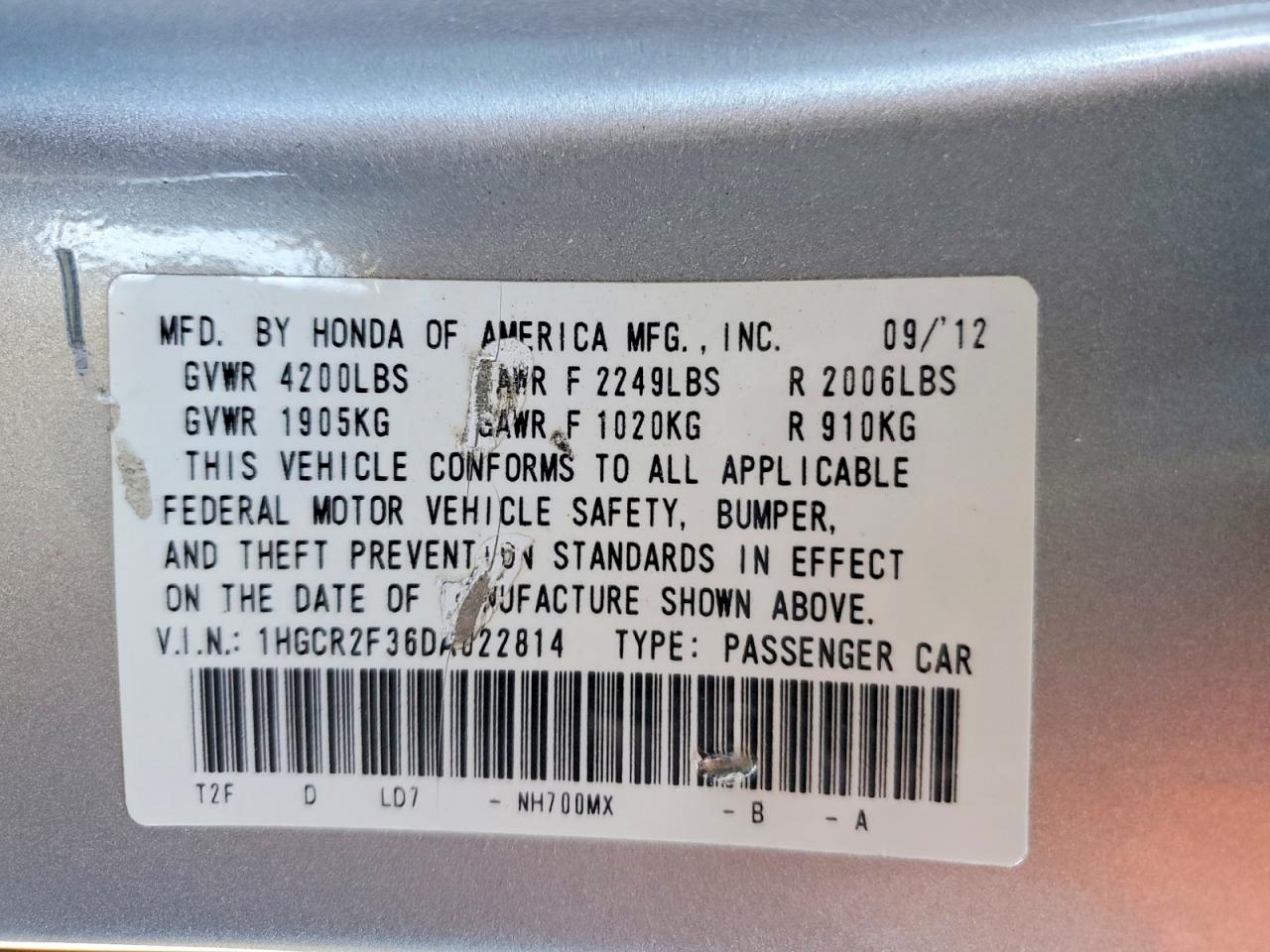 2013 HONDA ACCORD LX photo 12