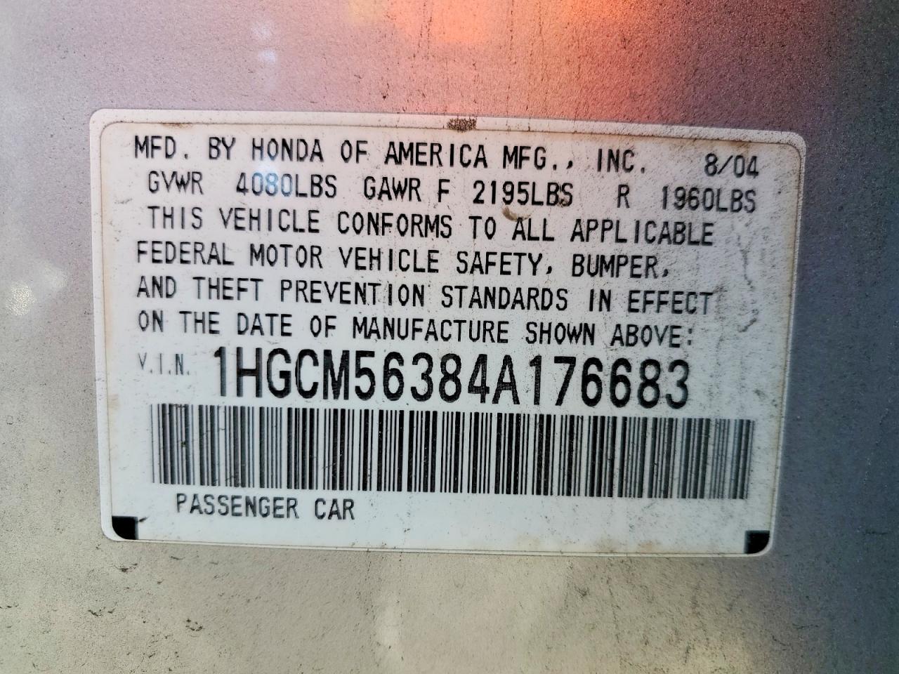 2004 HONDA ACCORD LX photo 23