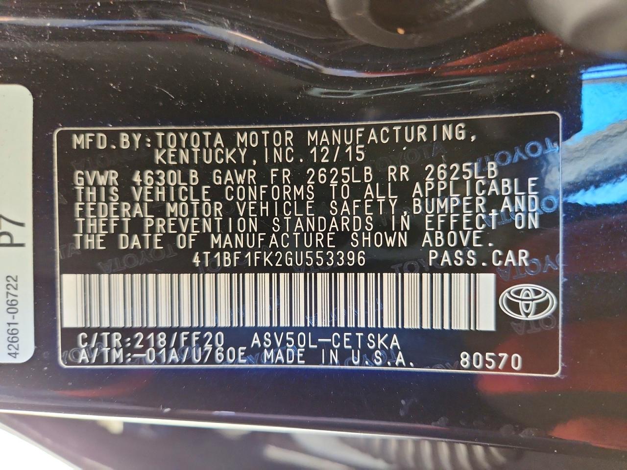2016 TOYOTA CAMRY LE photo 13