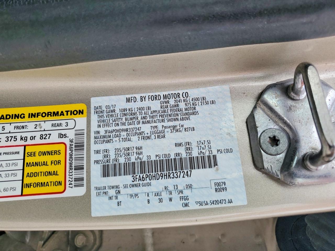 2017 FORD FUSION SE photo 12