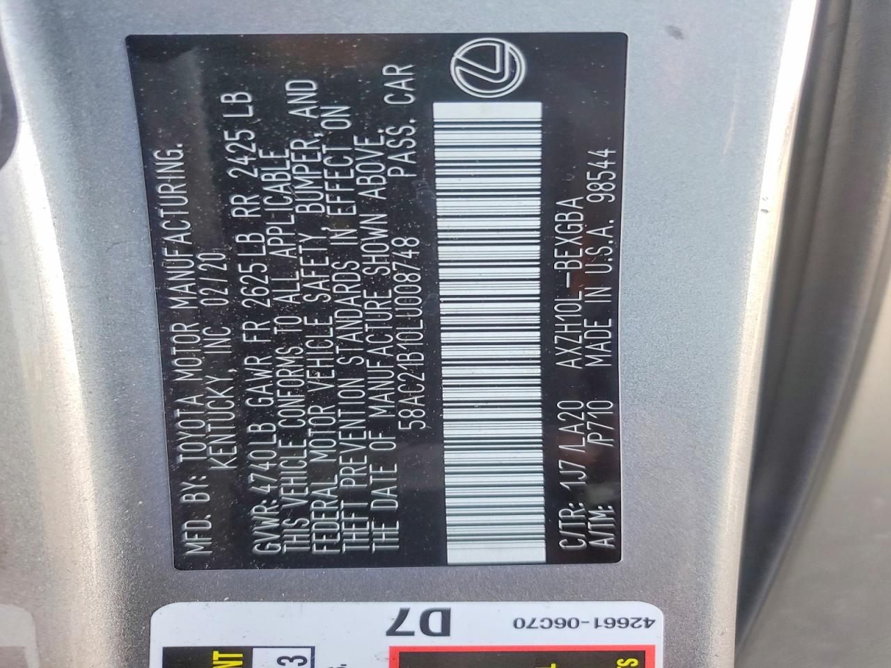 2020 LEXUS ES 300H BASE photo 23