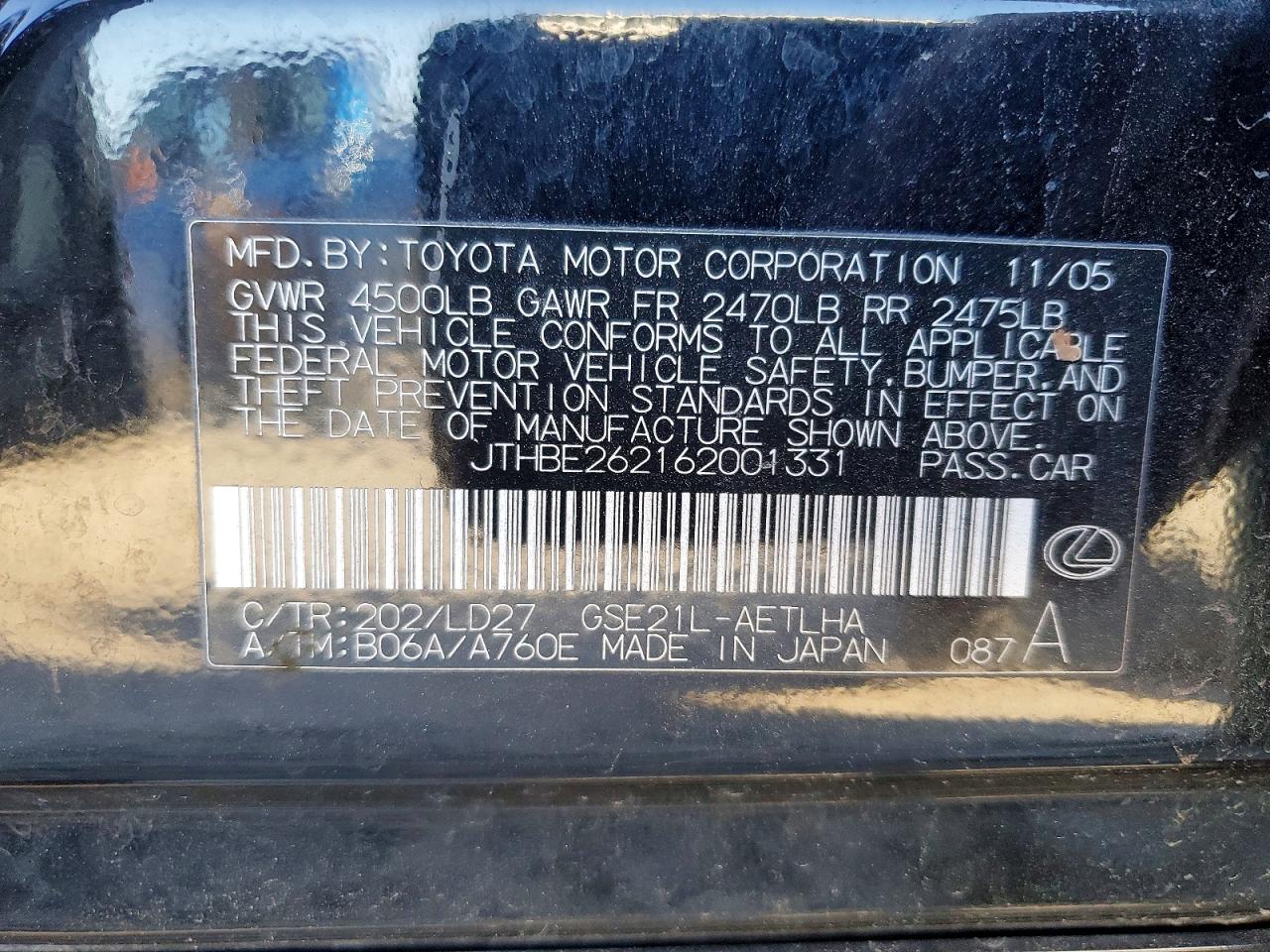 2006 LEXUS IS 350 photo 25