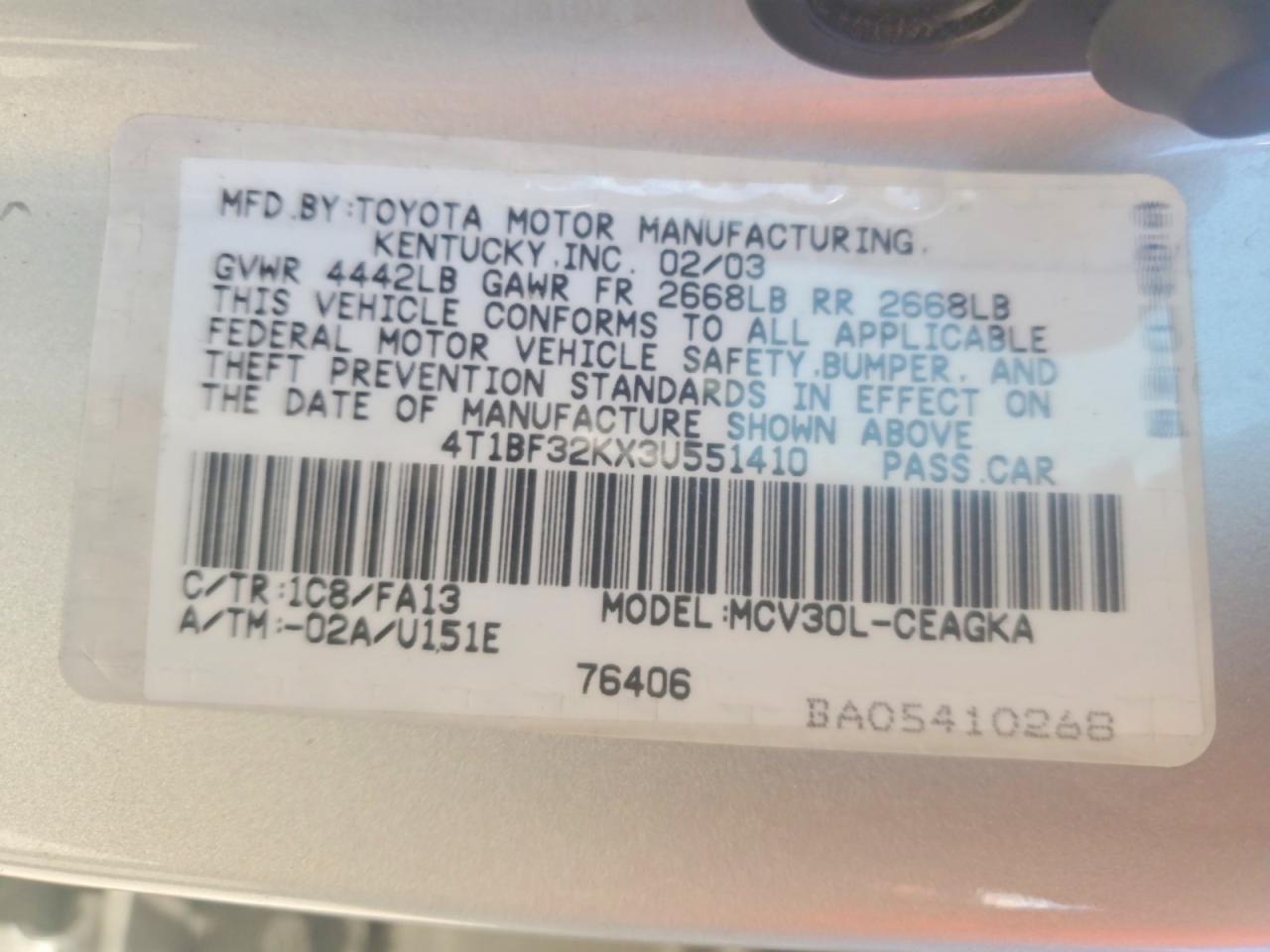 2003 TOYOTA CAMRY LE photo 25