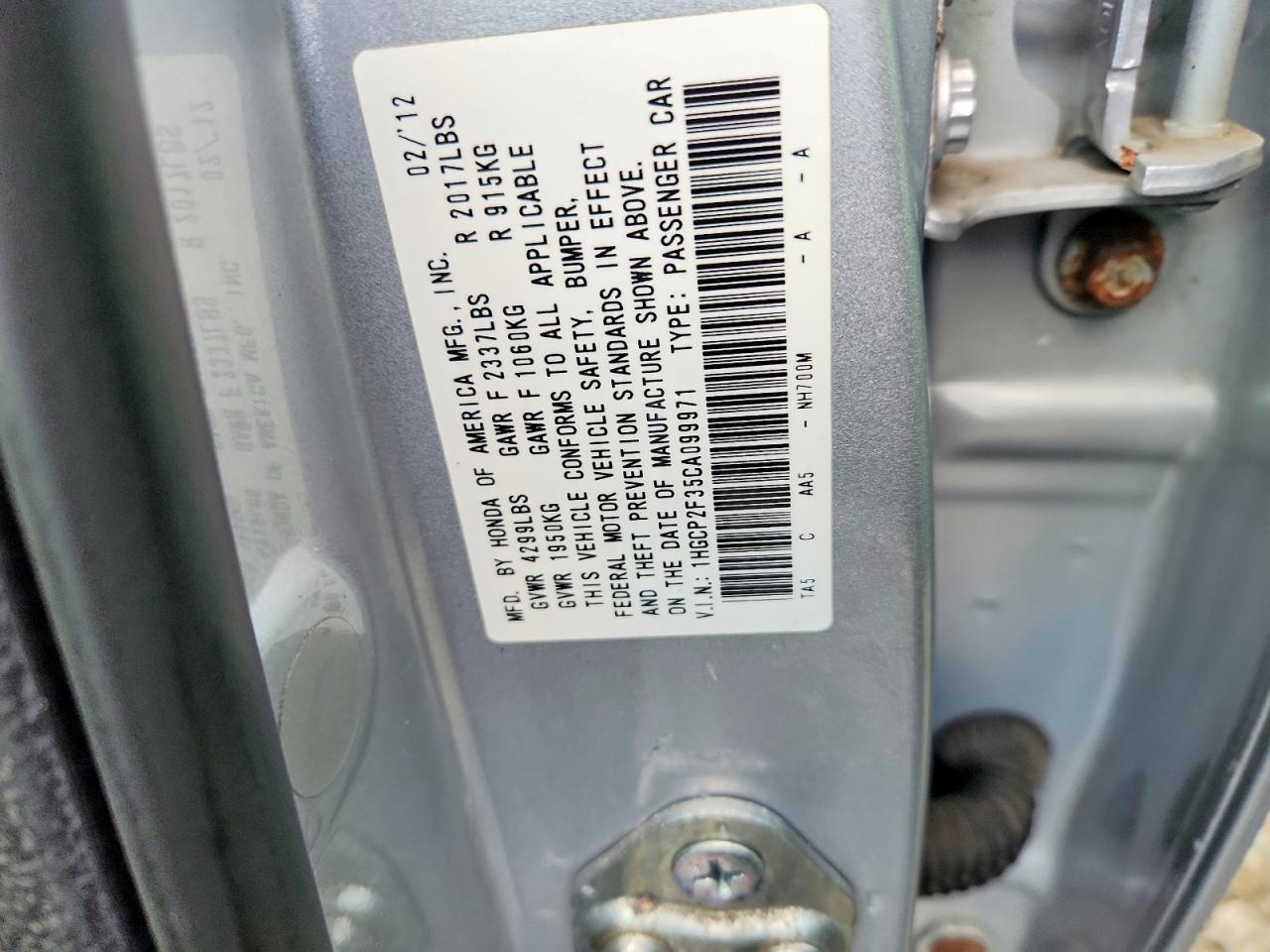 2012 HONDA ACCORD LX photo 12