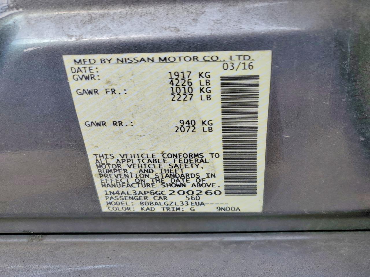 2016 NISSAN ALTIMA 2.5 photo 12