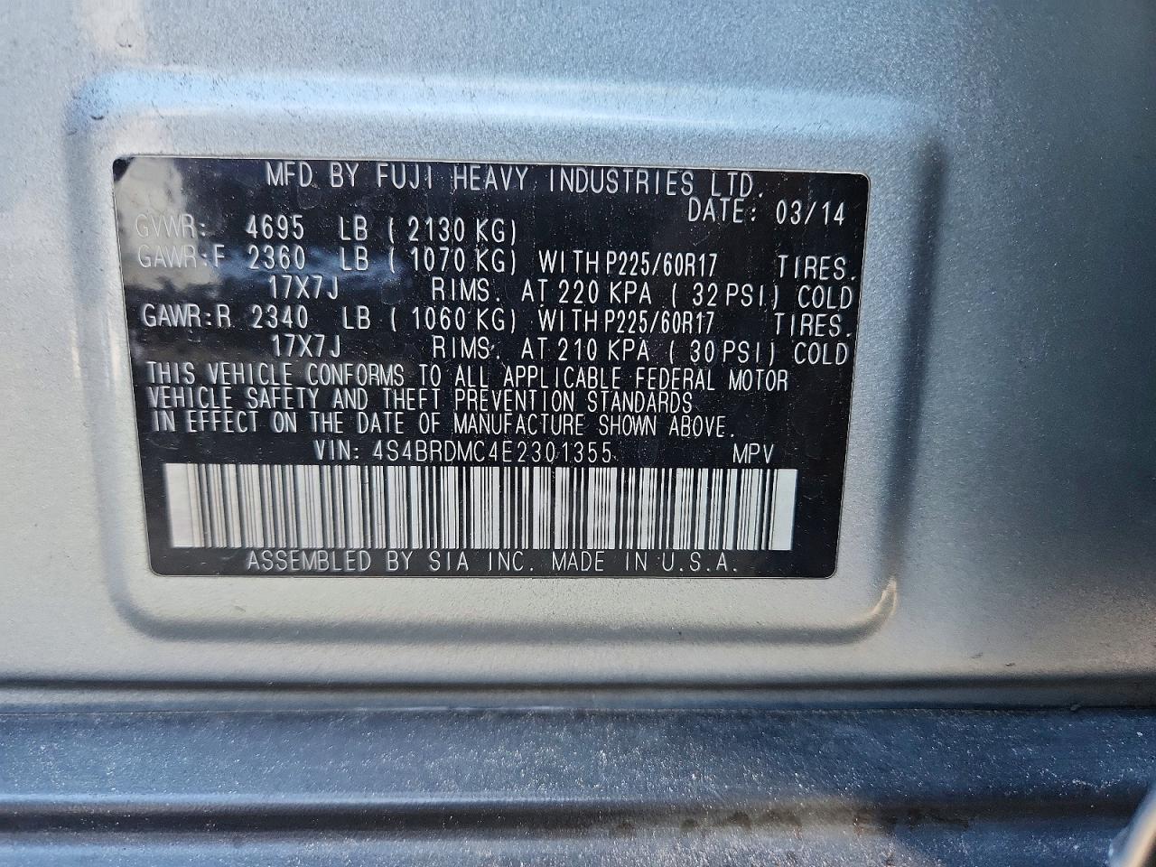2014 SUBARU OUTBACK 3.6R LIMITED photo 13