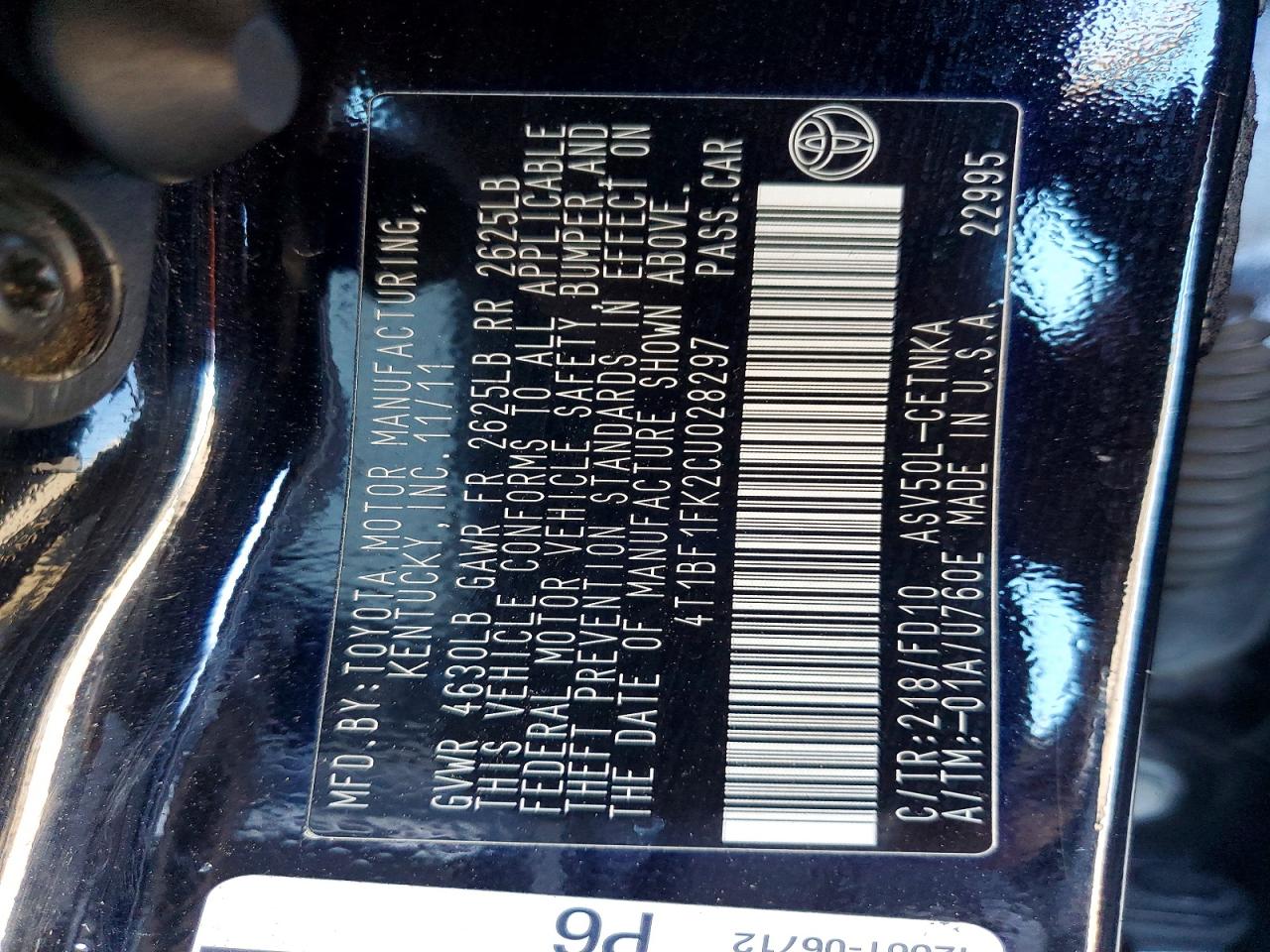 2012 TOYOTA CAMRY BASE photo 12