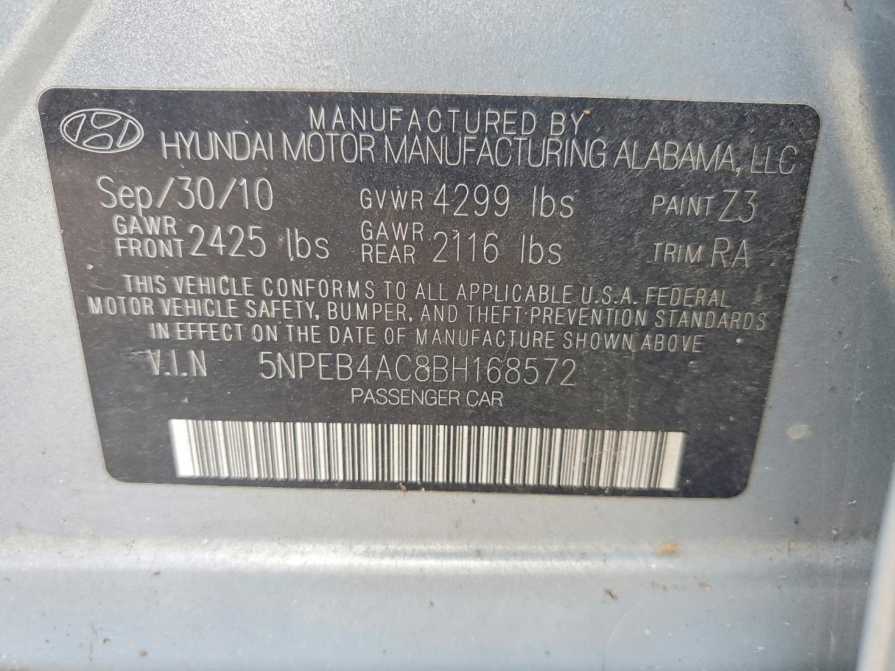 2011 HYUNDAI SONATA GLS photo 13