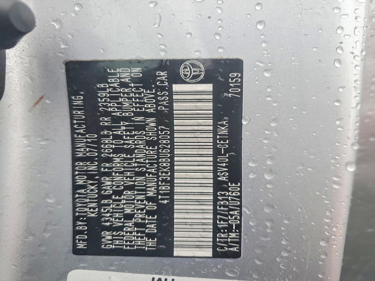2011 TOYOTA CAMRY BASE photo 13
