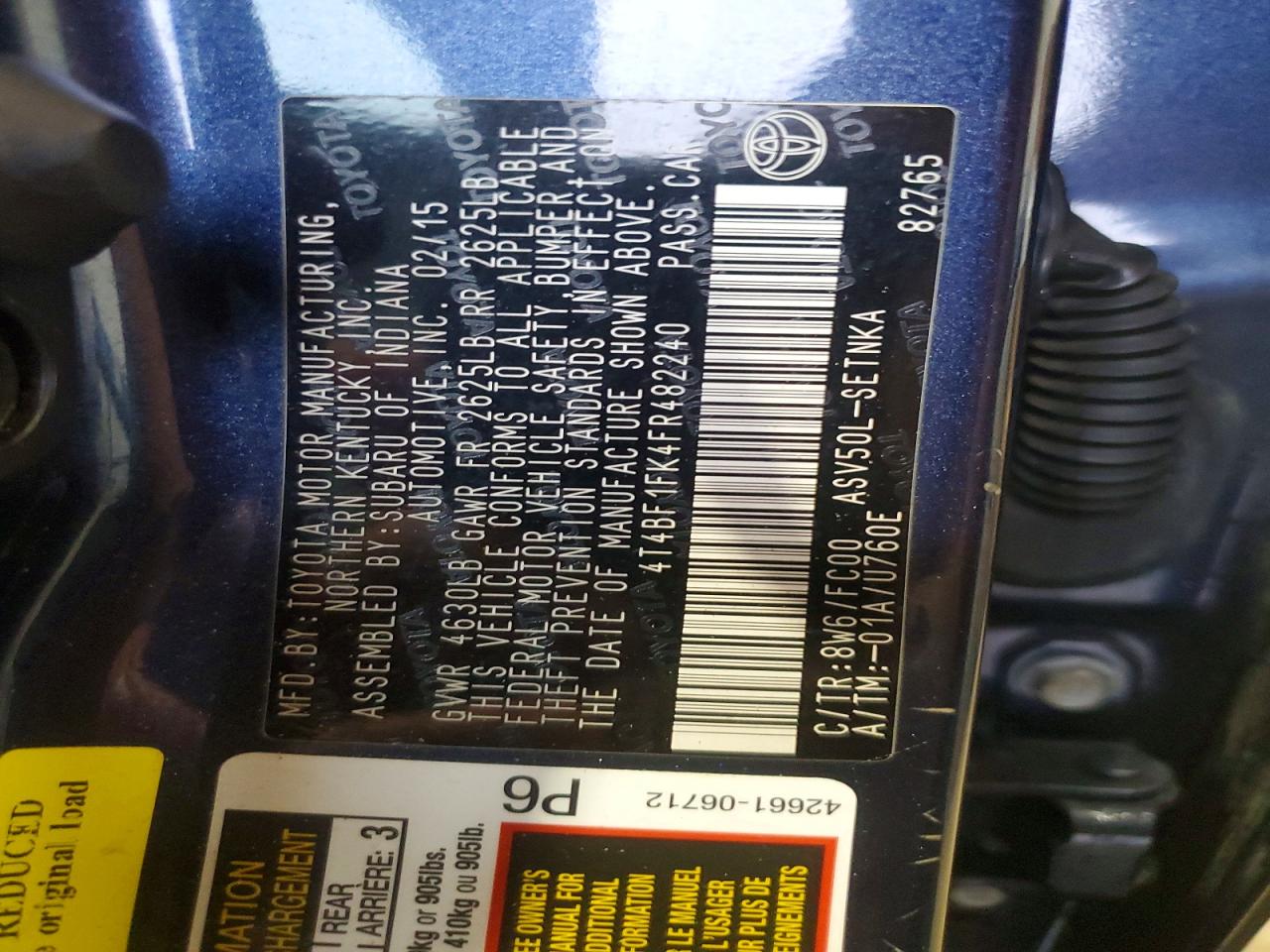2015 TOYOTA CAMRY LE photo 12