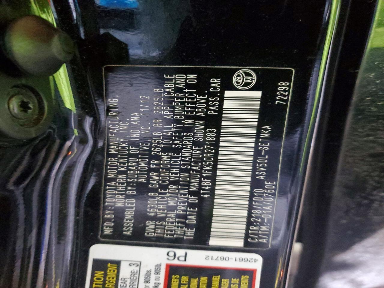 2012 TOYOTA CAMRY BASE photo 12