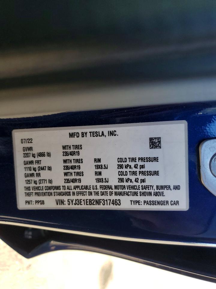 2022 TESLA MODEL 3 photo 12