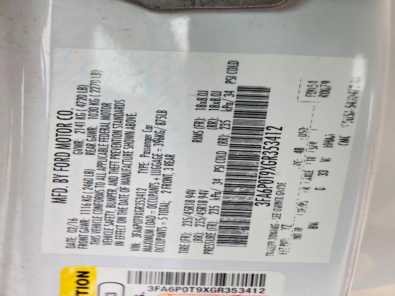 2016 FORD FUSION SE photo 12