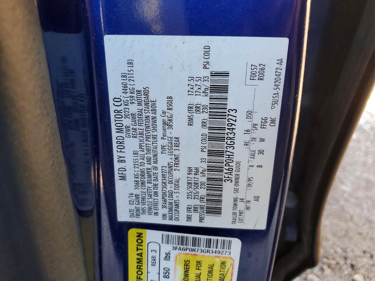 2016 FORD FUSION SE photo 12