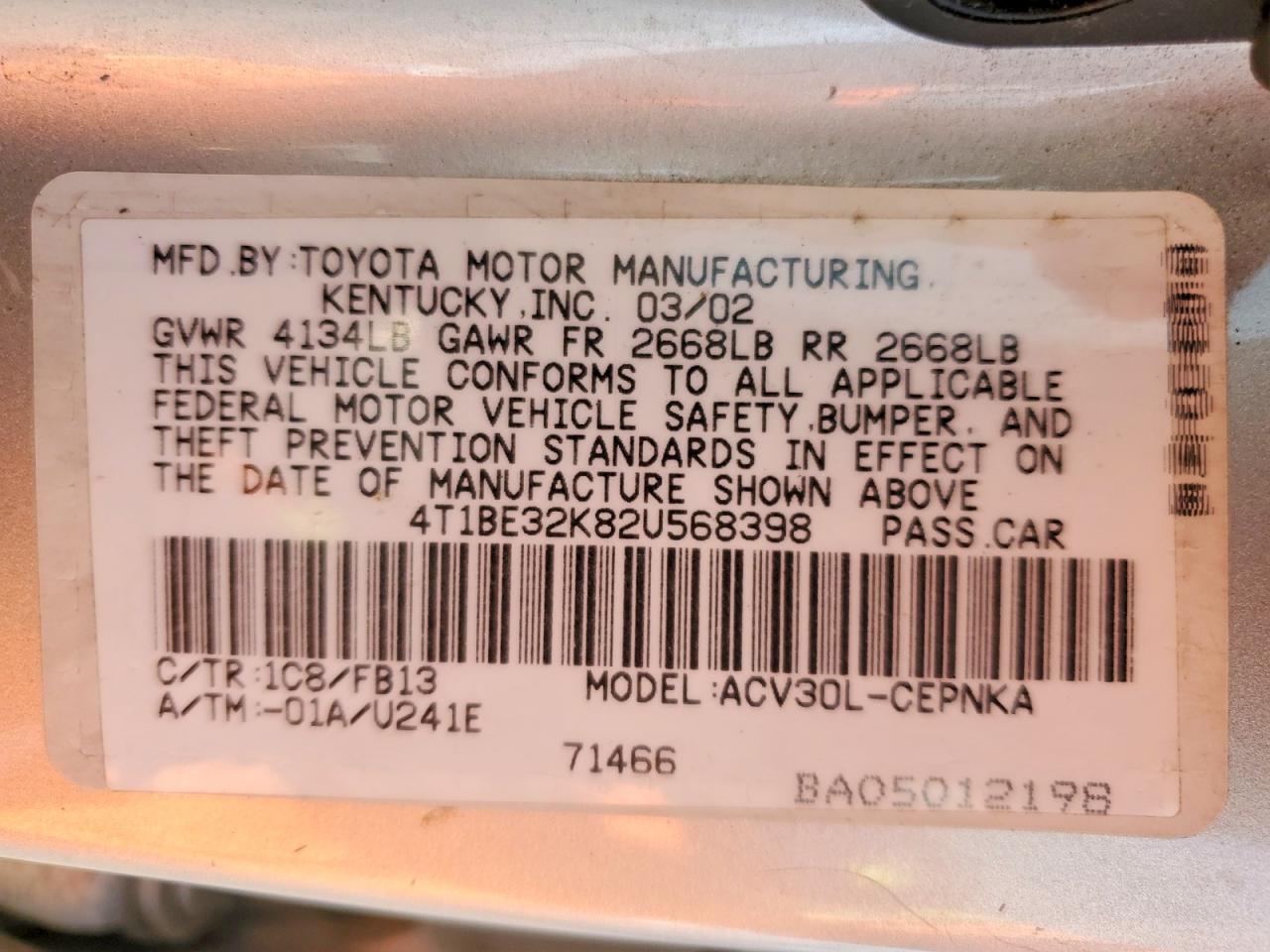 2002 TOYOTA CAMRY LE photo 25