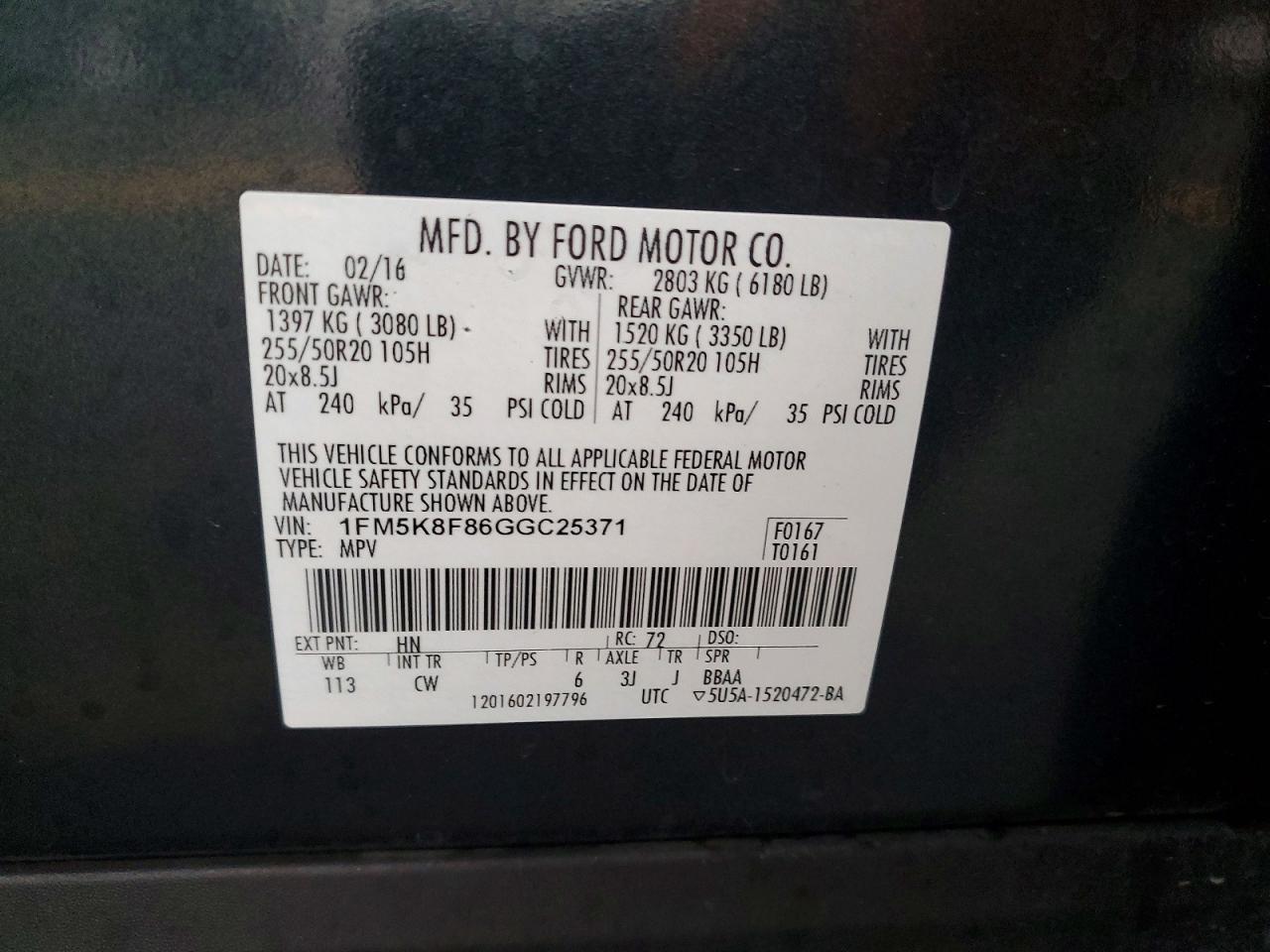 2016 FORD EXPLORER LIMITED photo 14