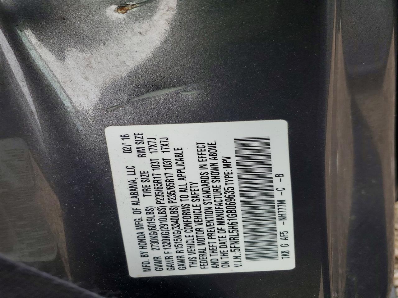2016 HONDA ODYSSEY EXL photo 13