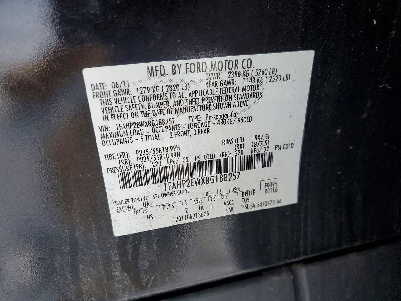 2011 FORD TAURUS SEL photo 12